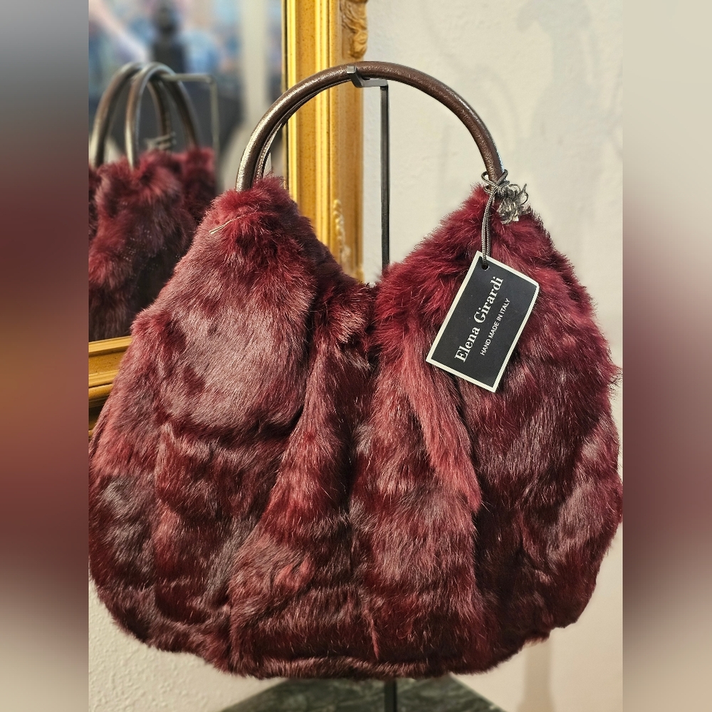 Burgundy Faux Fur Tote Bag
